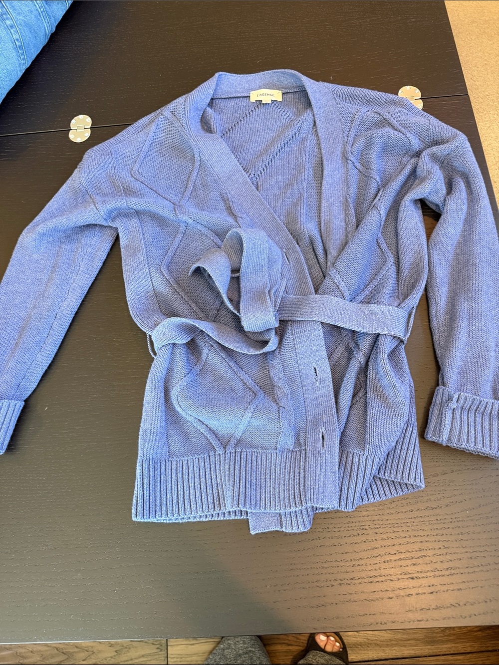 L'AGENCE Periwinkle Cable-Detail Wrap Cardigan